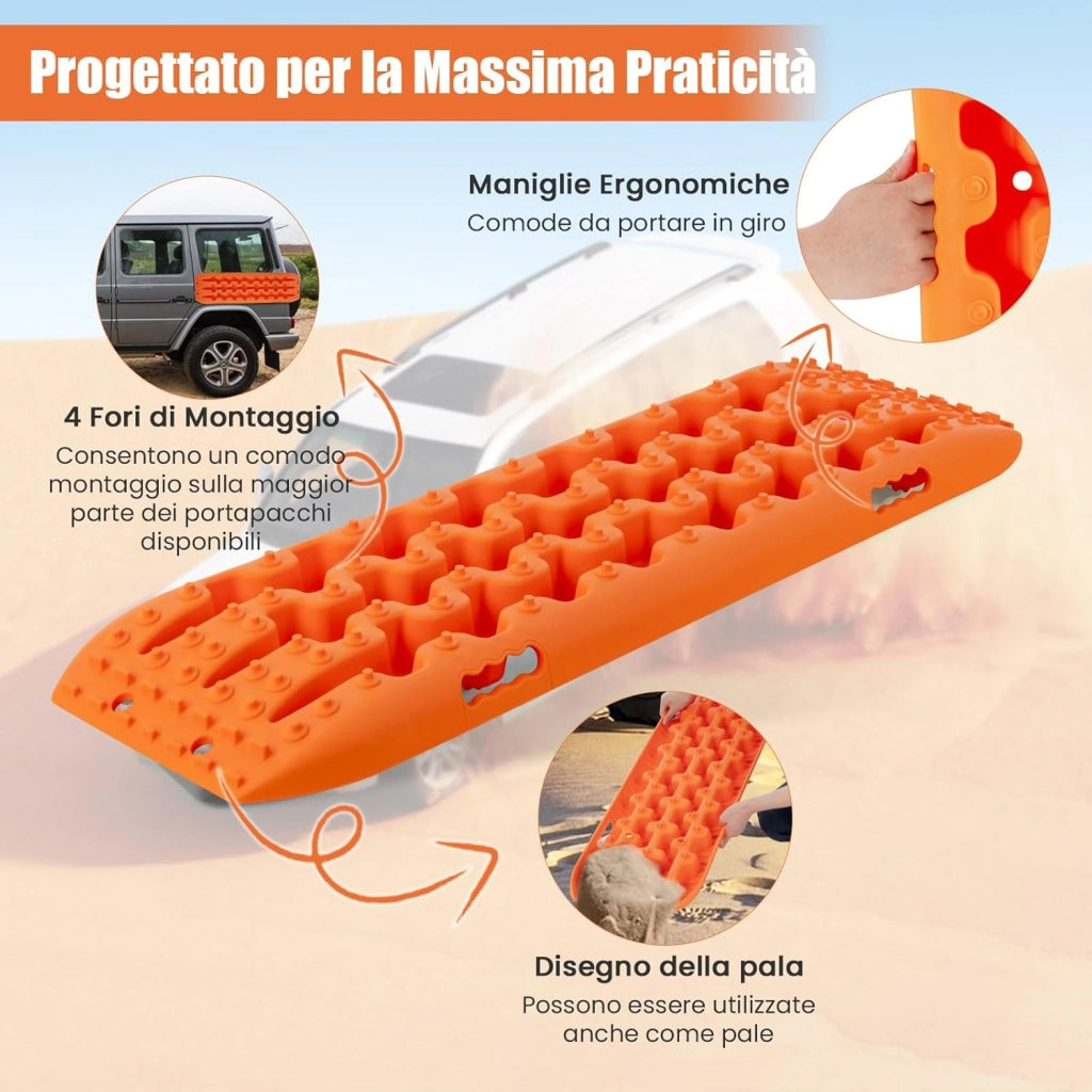 Tappetino di Trazione 2 Pezzi, Carico 10T, Piastre di Trazione per SUV Camper Auto Camion, Tavola di Recupero per Piste Offroad, per Sabbia, Neve, Fango (Arancione, 107 x 31 x 7 cm)