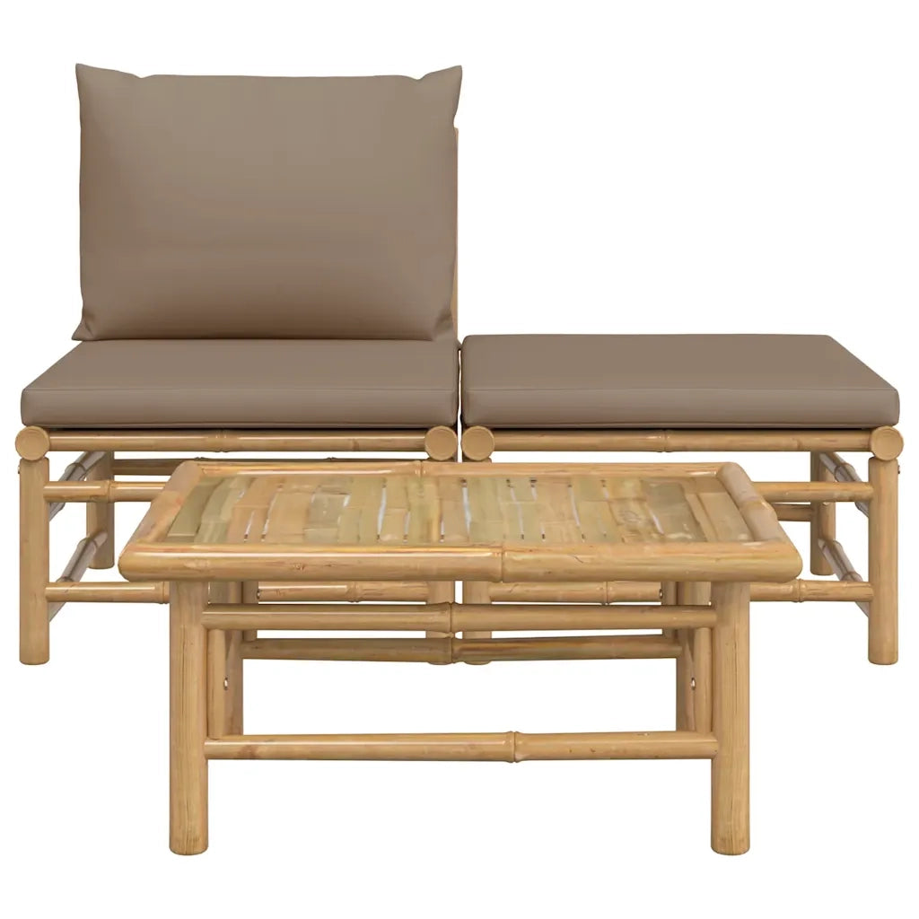 Salotto da Giardino-Set Salotto da Giardino 3pz con Cuscini Tortora Bamb¨´