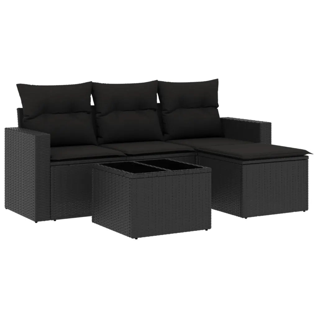Set Divani da Giardino 5 pz | Set Salotto da Giardino con Cuscini in Polyrattan Nero