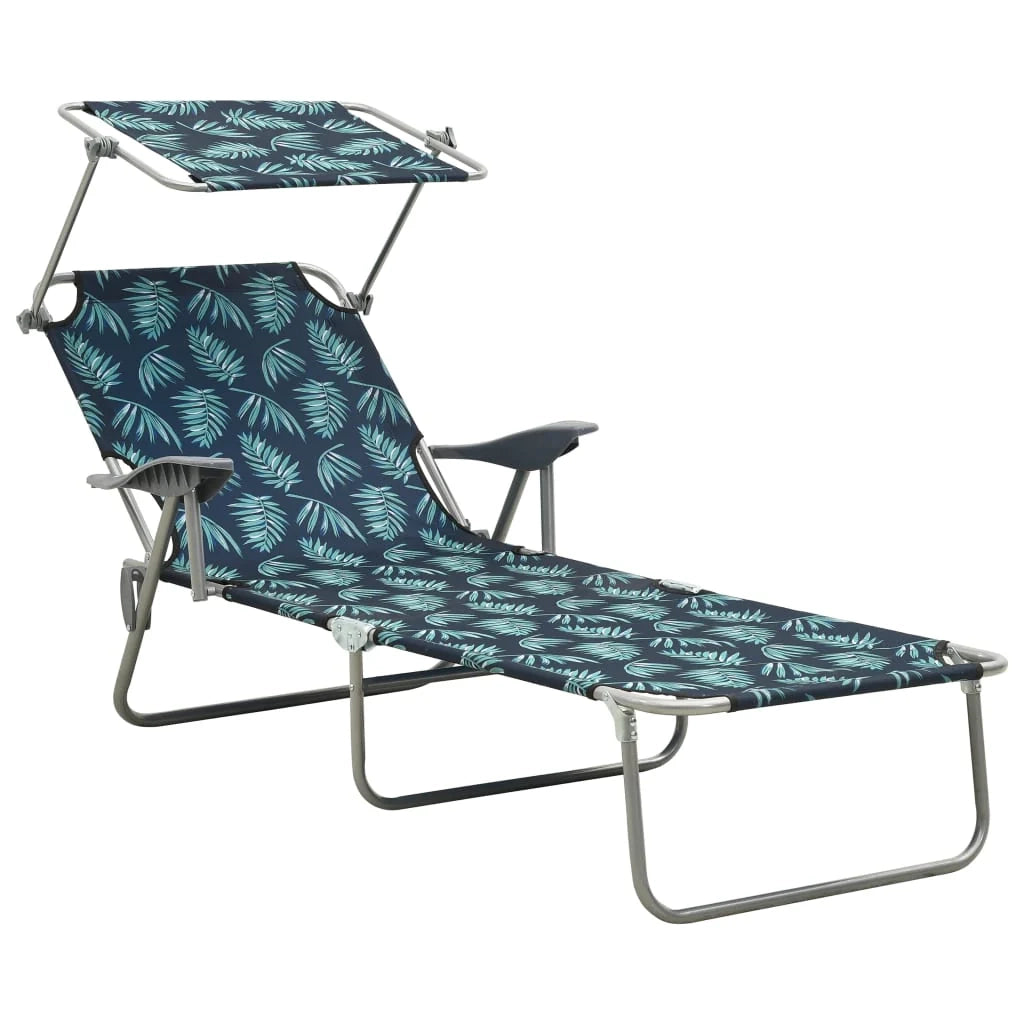 Lettino prendisole sedia a sdraio lettino prendisole letto da giardino mobili da esterno per patio con tettoia in acciaio motivo a foglie 02_0012266