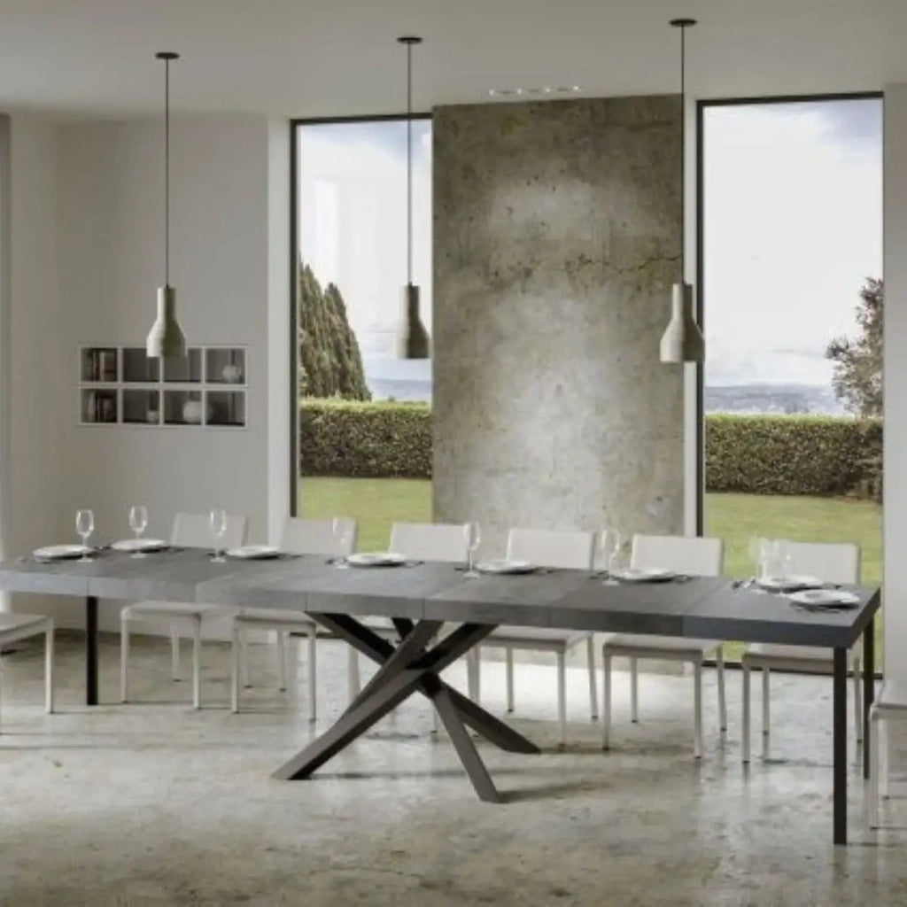 Tavolo allungabile 140/400x90 cm Volantis Premium colore cemento gambe antracite