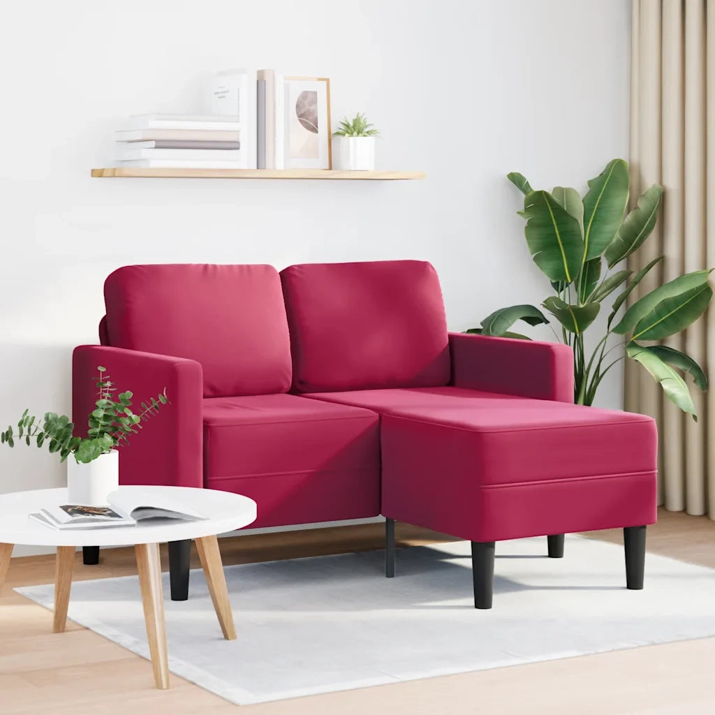 Divano | Divano da soggiorno | Sofa 2 Posti con Chaise longue a L Rosso Vino 125 cm Velluto