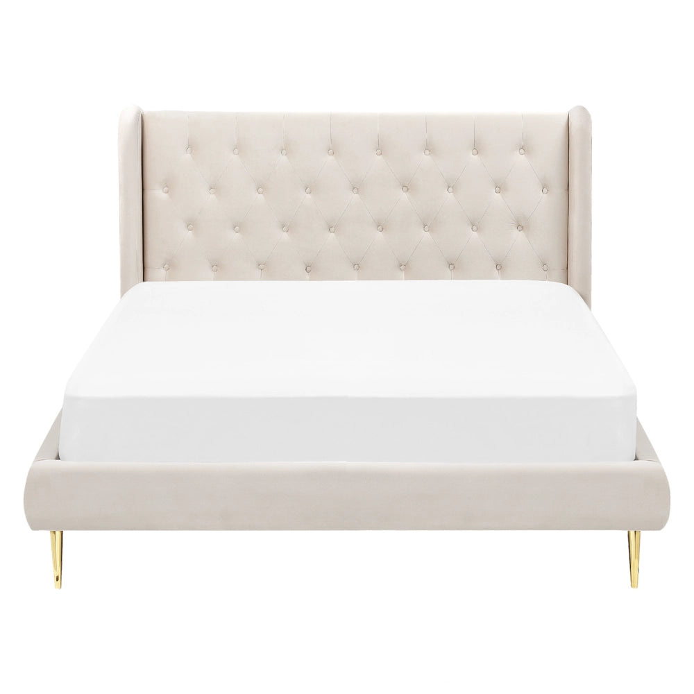 Letto matrimoniale in velluto beige 160 x 200 cm design moderno contemporaneo