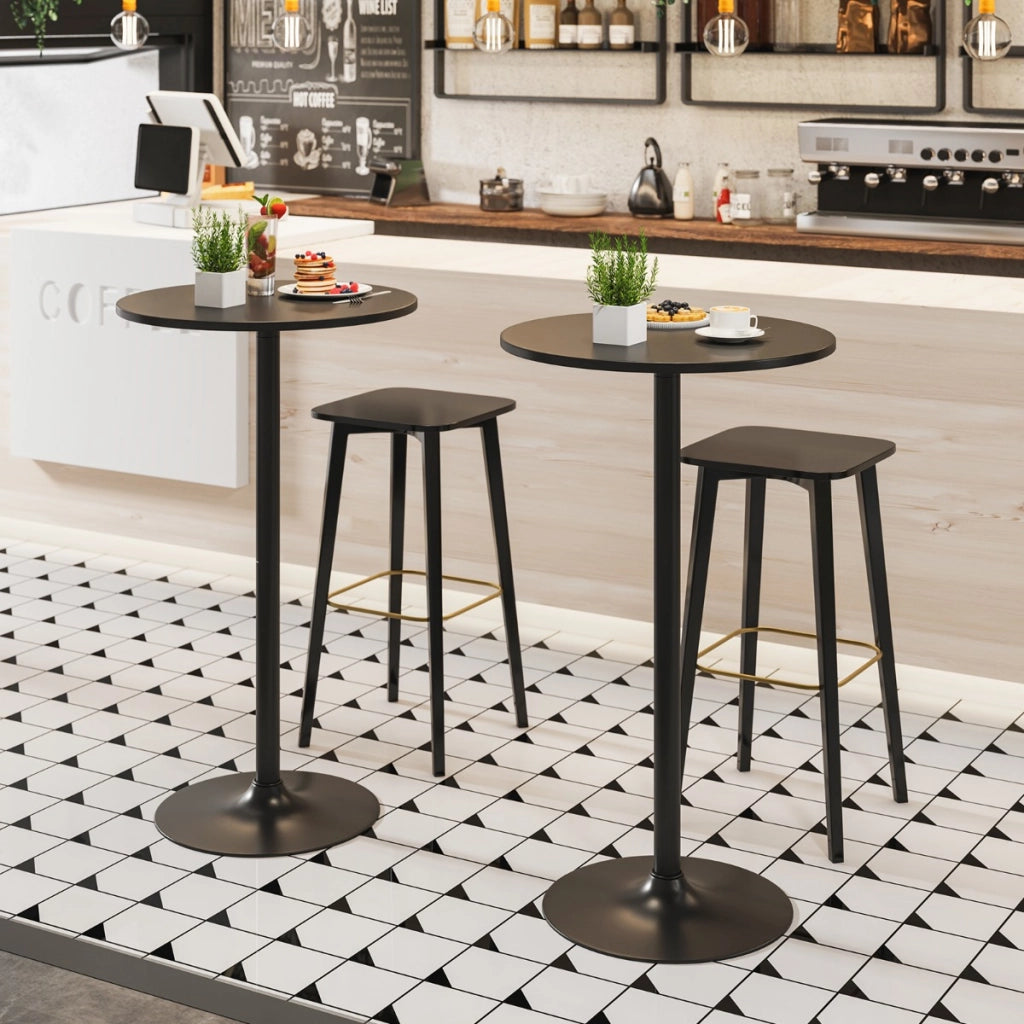 Tavolo da cocktail 101,5 cm si trasforma in tavolo caff¨¨ 56 cm, Tavolo bistro rotondo 2 pezzi finitura polvere elegante Nero-Tavolini da salotto