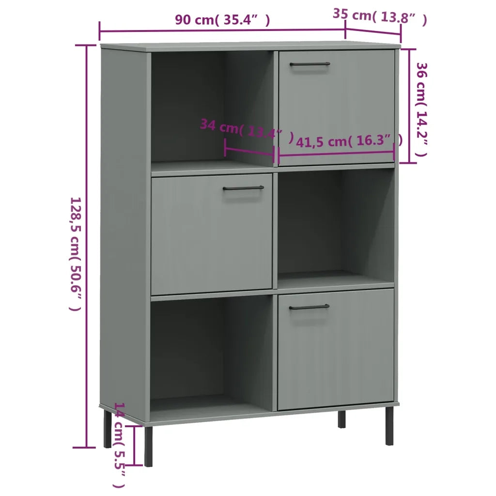 Libreria con Gambe Metallo Grigio 90x35x128,5 cm Massello OSLO 351013