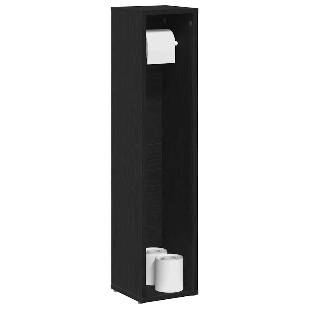 Mobile da Bagno con Portarotolo Nero 20,5x20x90 cm