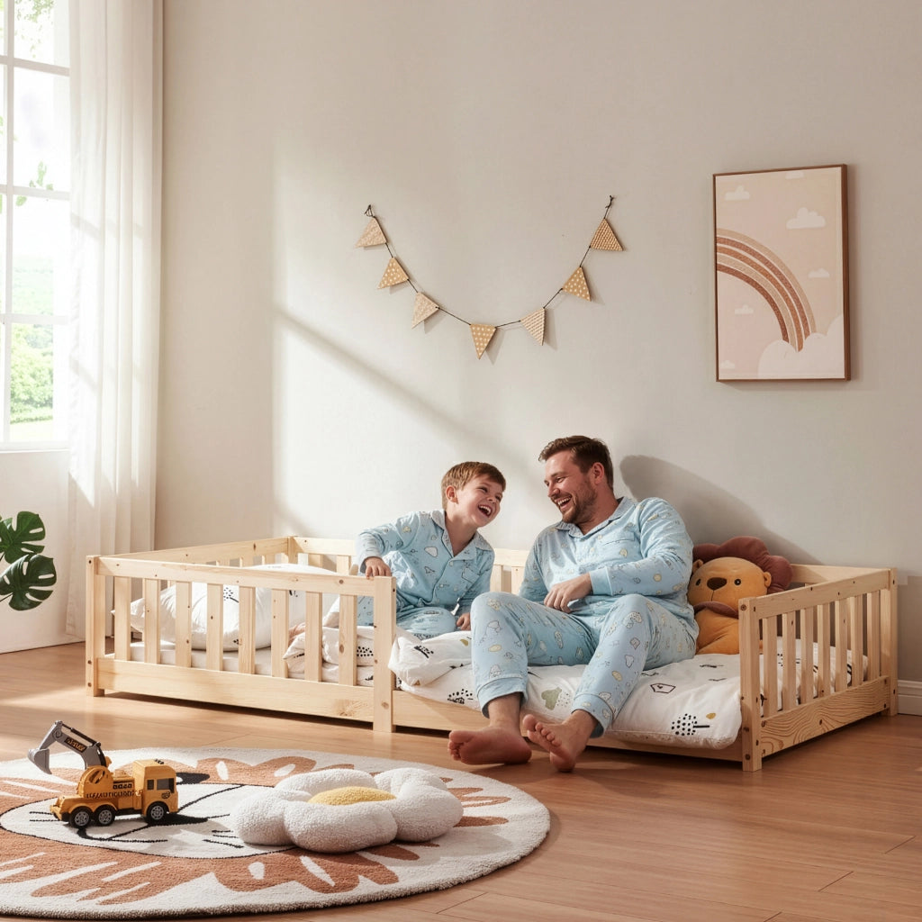 Letto Montessori per Cameretta Tanna in Legno di Pino 90 x 200 cm - Naturale [en.casa]
