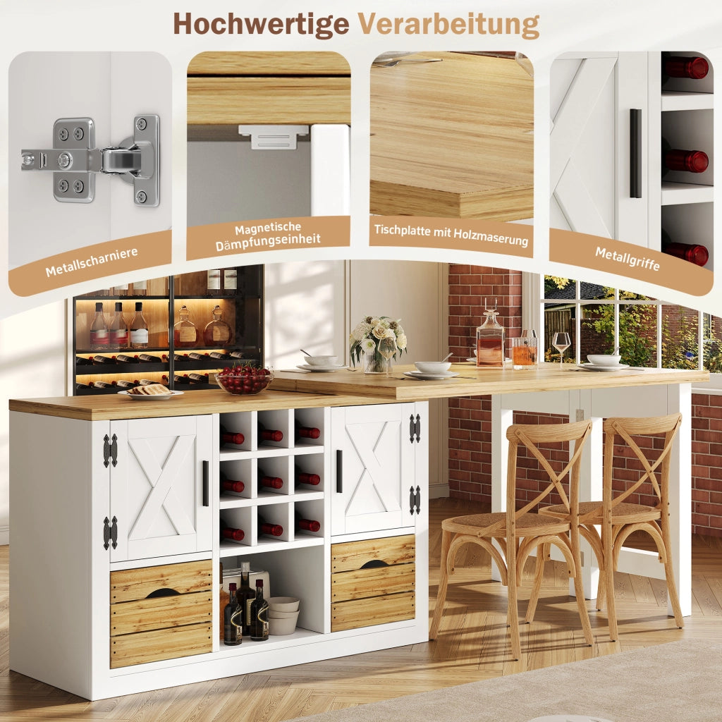 TAVOLO Allungabile con Sideboard 120-197x40x72 cm MDF Bianco