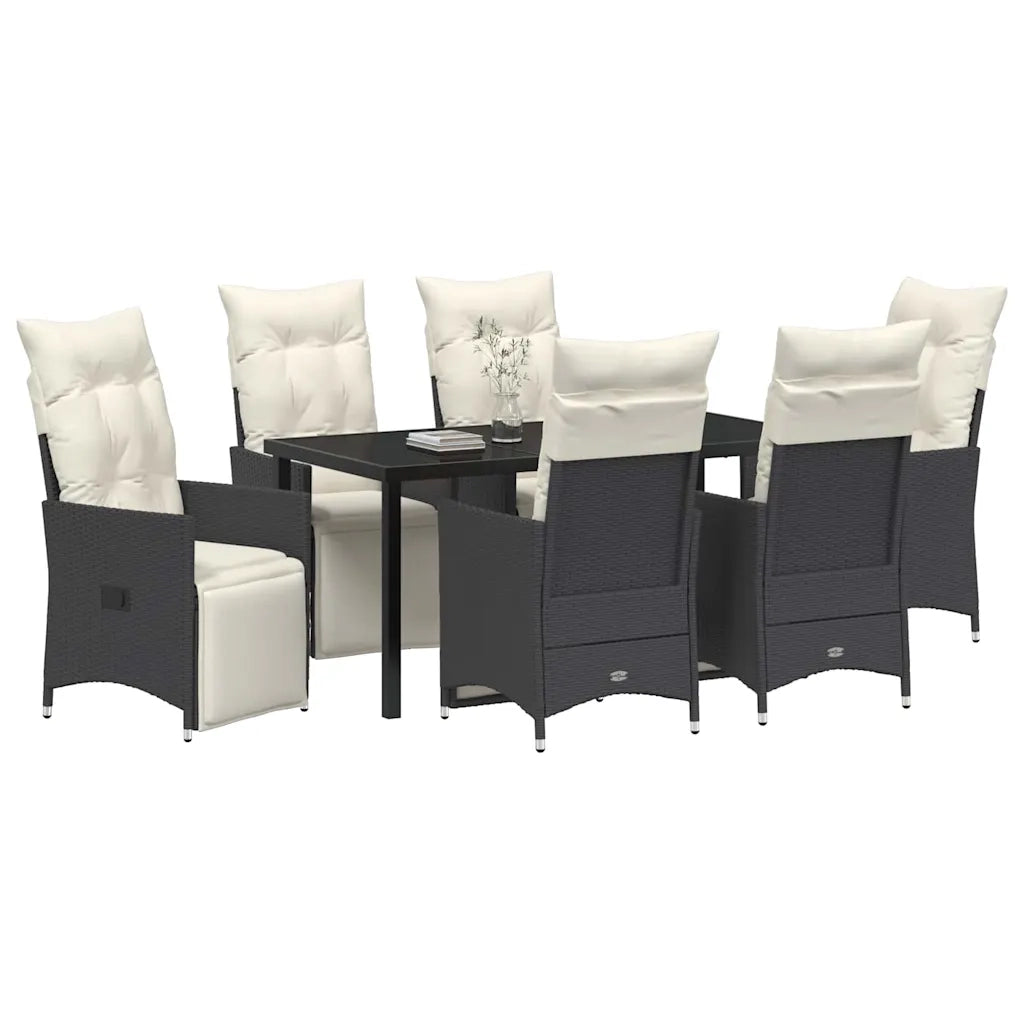Set da Pranzo per Giardino con cuscino 7 pcs Nero polyrattan