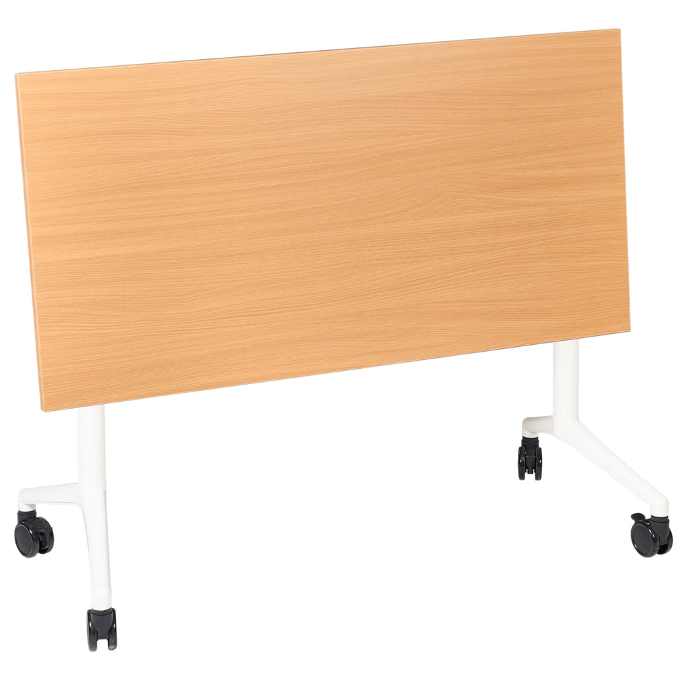 Scrivania rettangolare pieghevole con rotelle portatile con struttura in metallo marrone e bianco 120 x 60 cm stile moderno