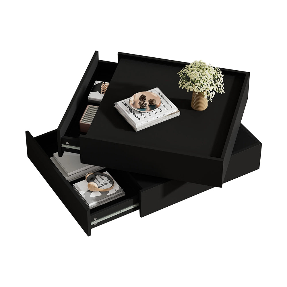 Tavolino-Xylo-60x60x38cm girevole 360° 2 ripiani nero