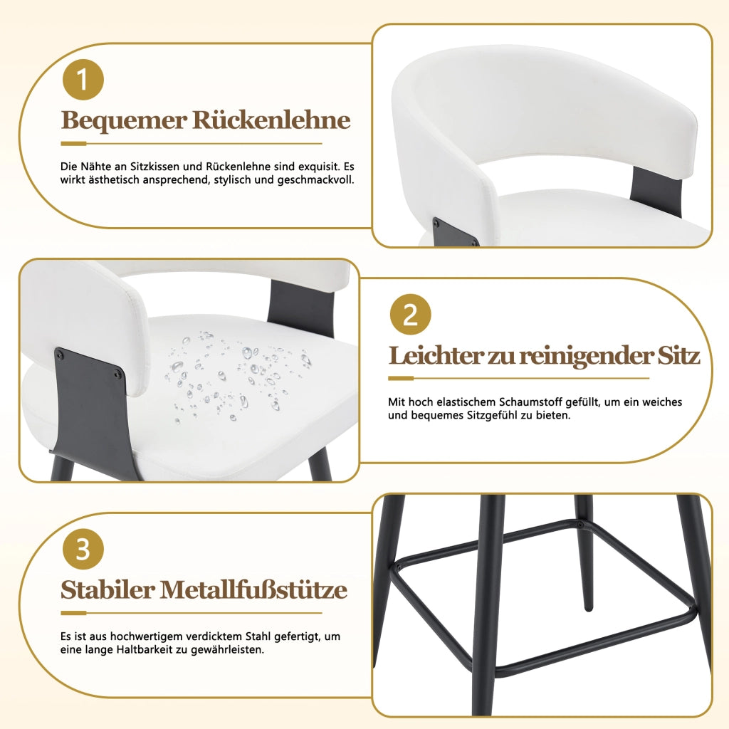 Sgabello da Bar Set da 2 con Schienale Curvo Poggiapiedi Design Ergonomico in PU Bianco