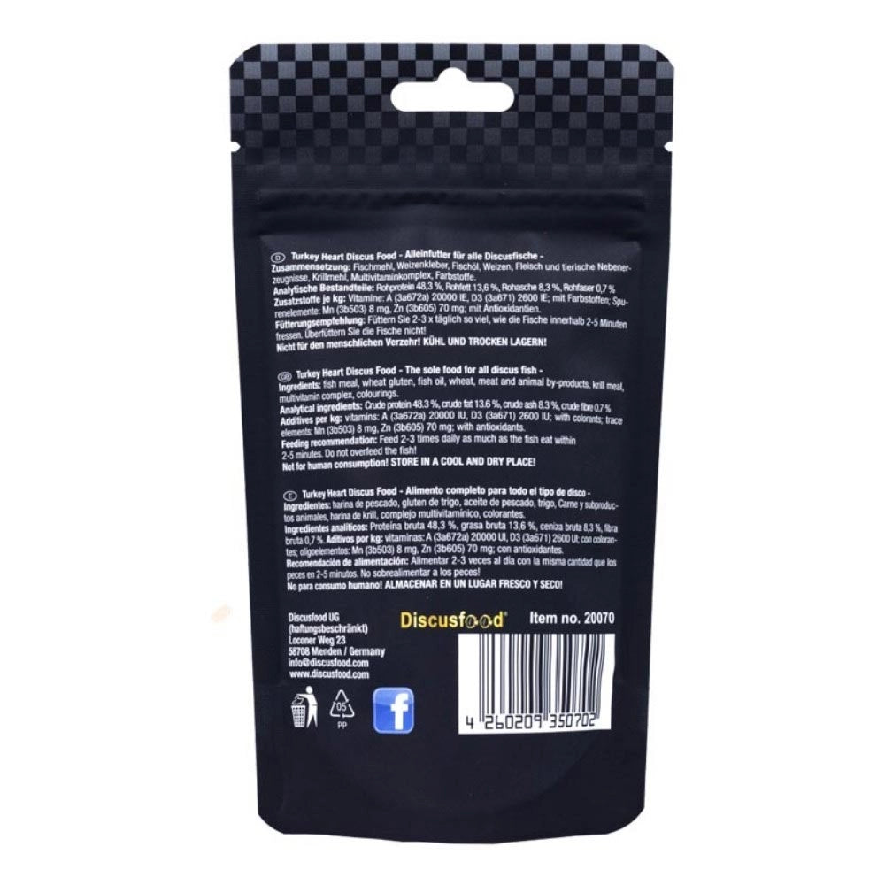 Discusfood Turkey Heart 1,5mm -  Alimentazione Premium per Discus con Cuore di Tacchino - Made in Germany Formato: 80 gr