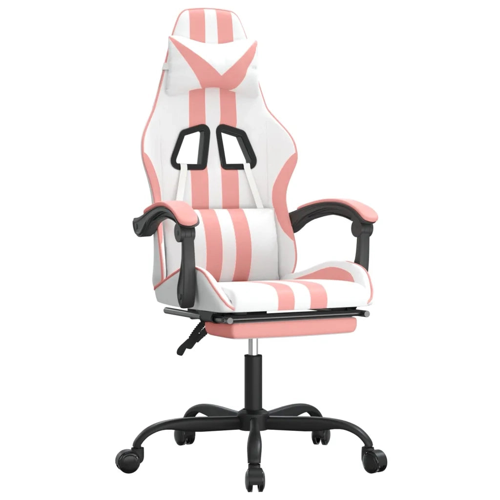 Sedia da Gaming Girevole Poggiapiedi Bianca e Rosa Similpelle 349540