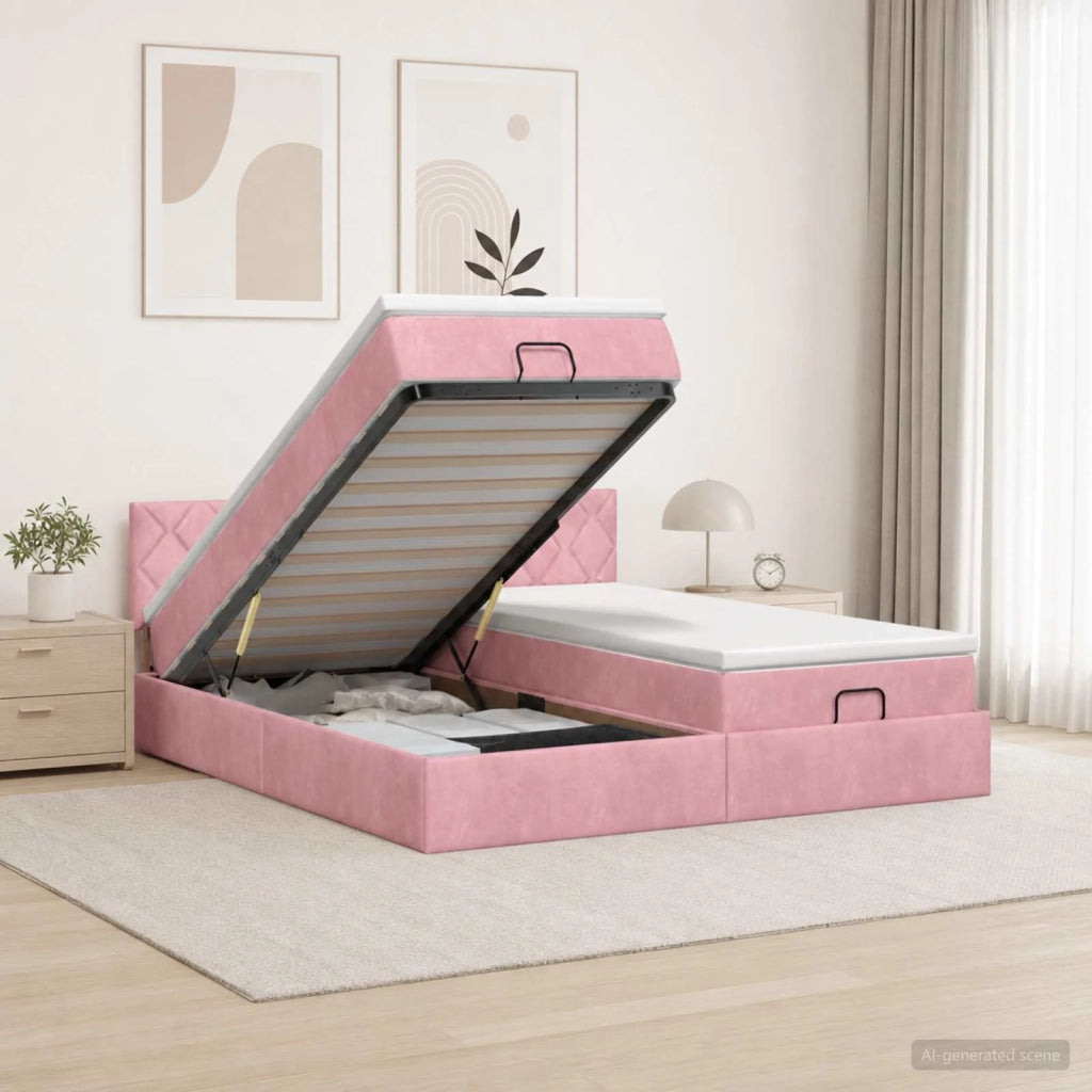 Letto Ottomano con Materasso e LED Rosa 180 x 200 cm Velluto 3457355