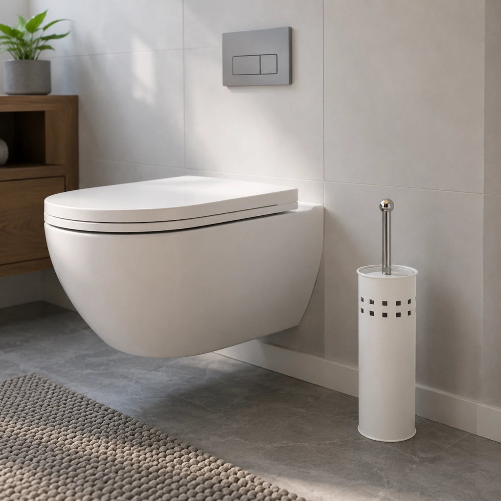 Portascopino Bagno Traforato Con Coperchio Disponibile in Nero, Bianco, Tortora Bianco