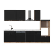 Cucina componibile Fame-Line Nero rigato/Rovere dorato 300 cm con armadio alto, PL Antracite Vicco