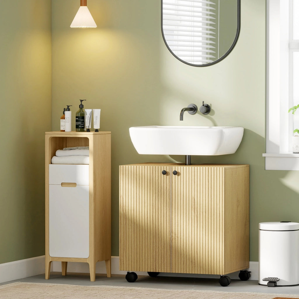Mobile sottolavabo per bagno con ripiani e ruote ¨C zephmum ¨C legno 60x30x