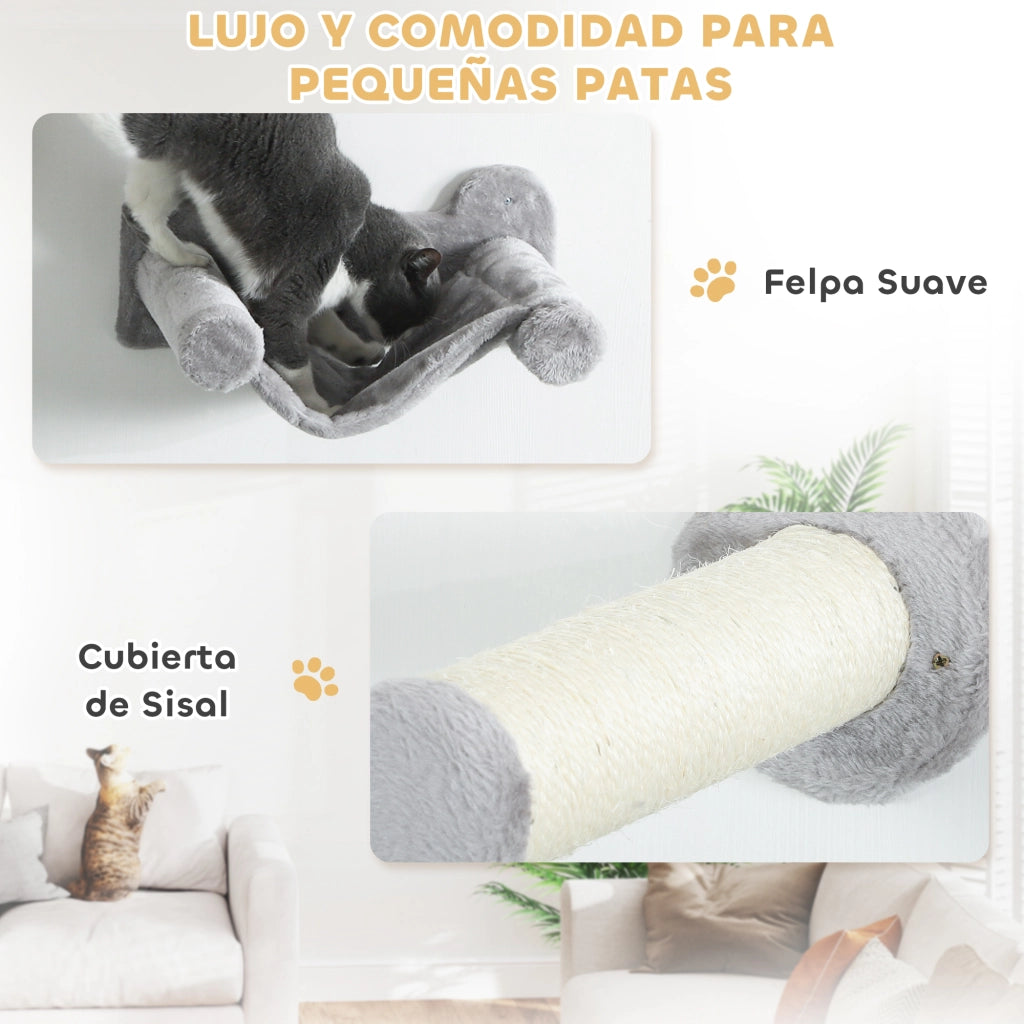 Gioco a Parete per Gatti con Condominio Piattaforma Amaca e Tiragraffi ¨C zephmum ¨C Grigio 6 Pezzi