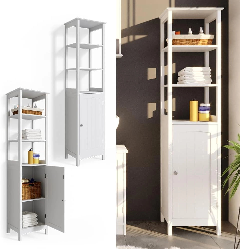Mobile bagno alto Bianco, Bianco, 40 x 160 cm, per la conservazione con vani a giorno e ripiani