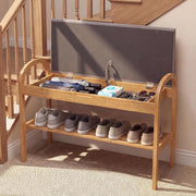 Panca Scarpiera da Ingresso con Contenitore, Panca Imbottita Porta Scarpe in Legno Bambù 2 Livelli, per Corridoio, Camera da Letto e Soggiorno, Carico 150 kg, 70 x 30 x 51 cm
