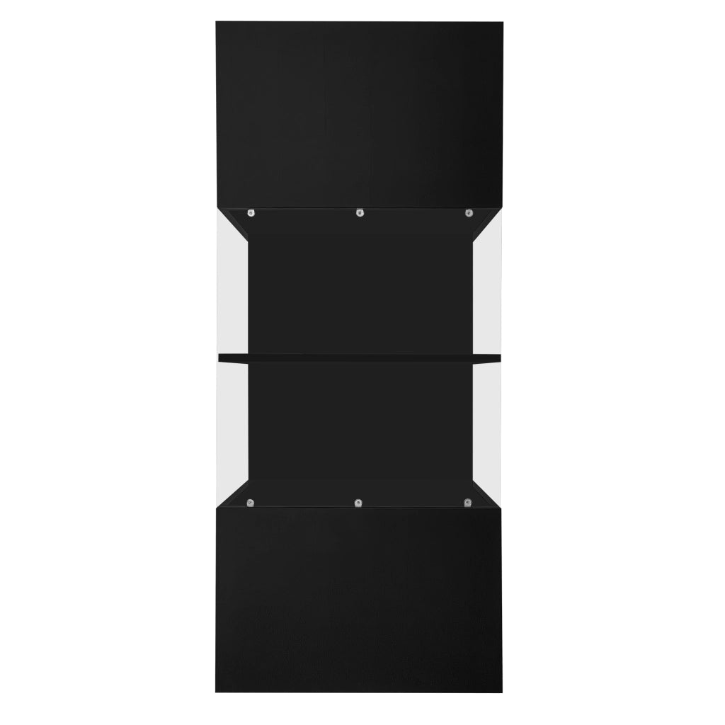 Tavolino da caffè 120x50x38.5 cm; LED integrato e vano laterale; vetro; MDF e truciolare nero