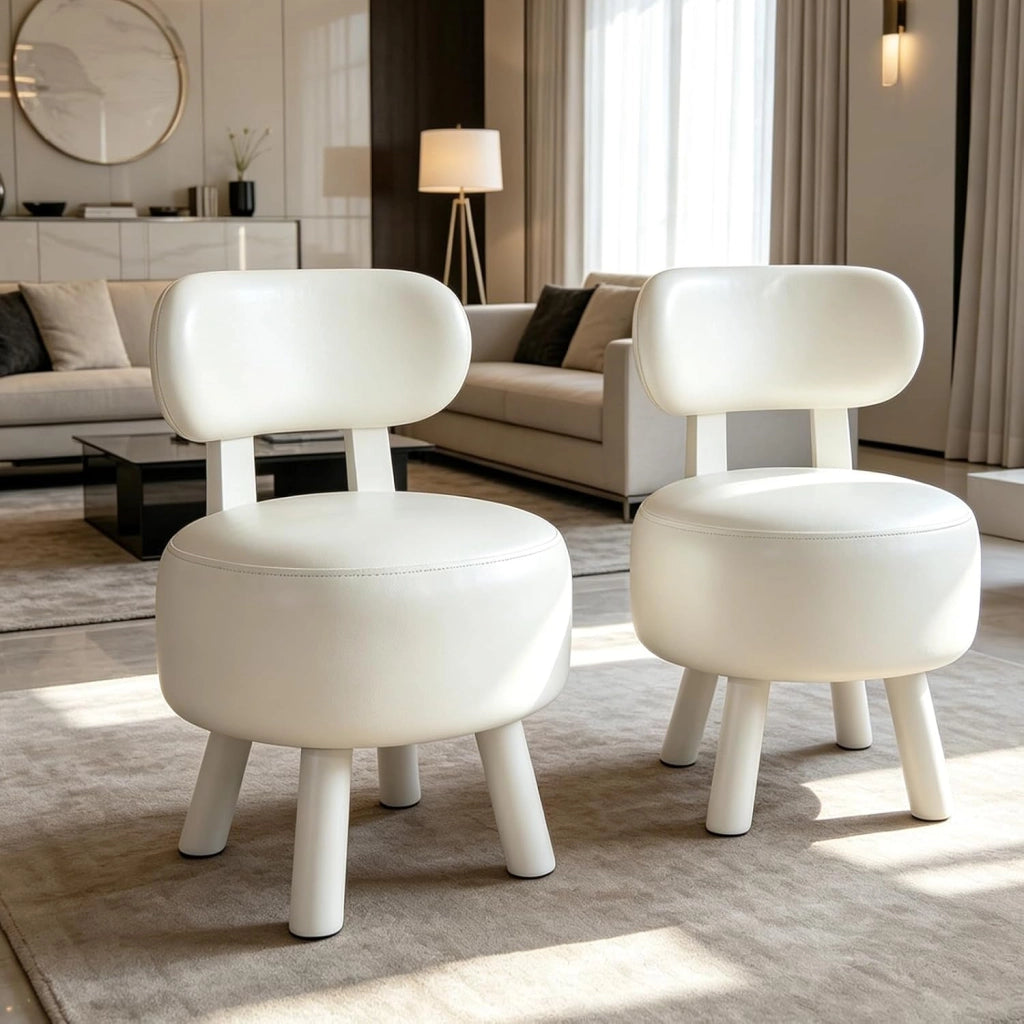 Set di 2 Sgabelli, Poltrona Moderna con Schienale, Seduta Imbottita in Similpelle, Gambe in Legno, Piedini Antiscivolo, Impilabili per Salotto, Ingresso, Camera da Letto, Portata 150 KG (Bianco)