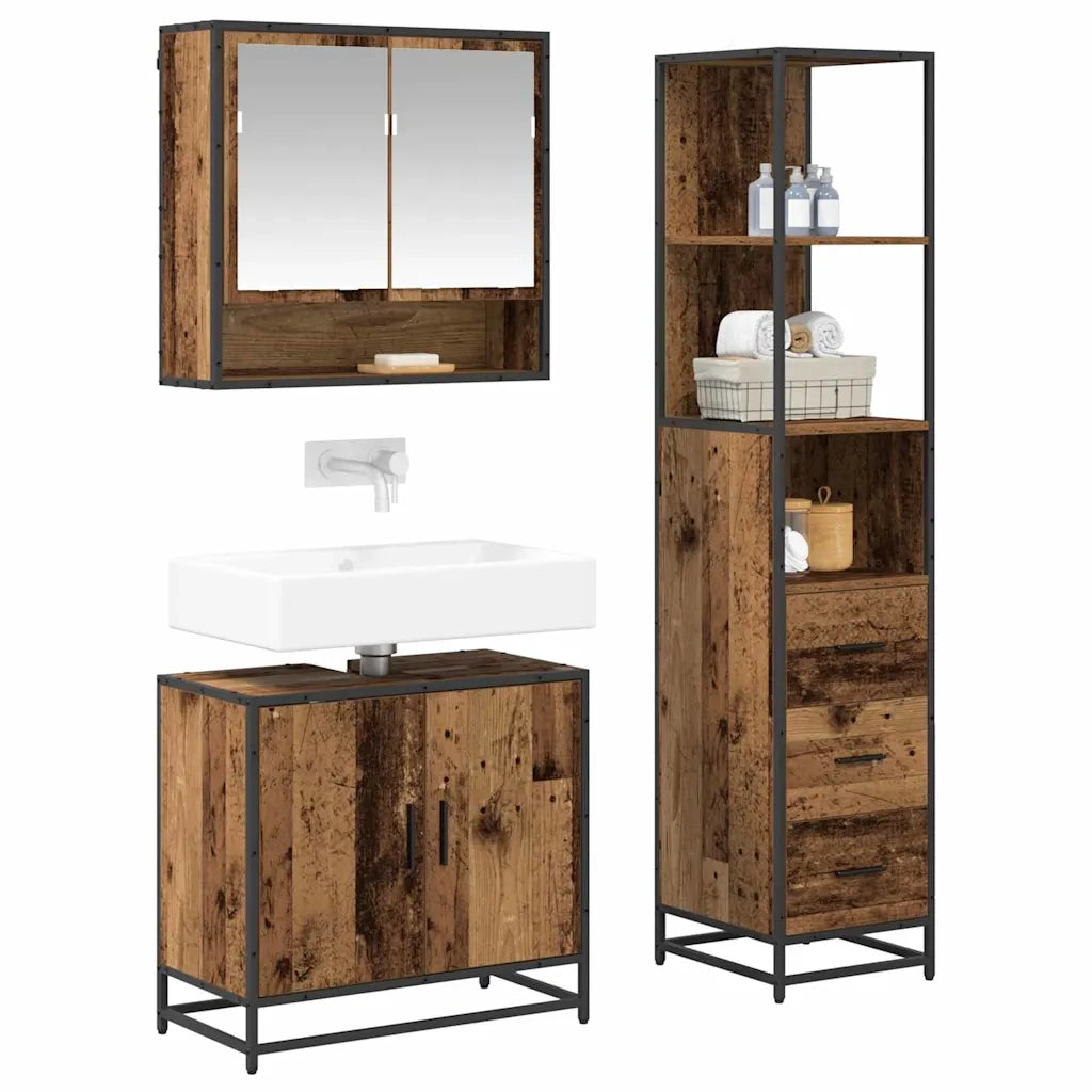 Set di mobili per il bagno con cassetto 3 pcs Legno vecchio