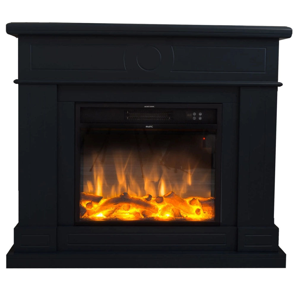 Mpc Camino Lipari Camino Da Pavimento Con Cornice e Bruciatore Elettrico Da 1500w Nero Effetto Fiamma Super Realisitco e Cornce In Legno Mdf Nero Profondo Caminetto Design Completo Di Telecomando