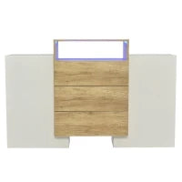 Credenza Moderna con 2 Ante, 2 Ripiani e 3 Cassetti, con Illuminazione a LED, 140x30x77.5 cm, Bianco e Color Legno Naturale