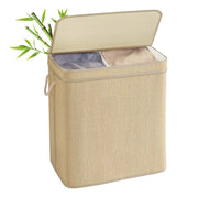Cesto portabiancheria in bambù cesto per biancheria sporca da 90 litri sacco rimovibile e lavabile in lavatrice coperchio manici lavanderia camera da letto soggiorno beige 12_0006716