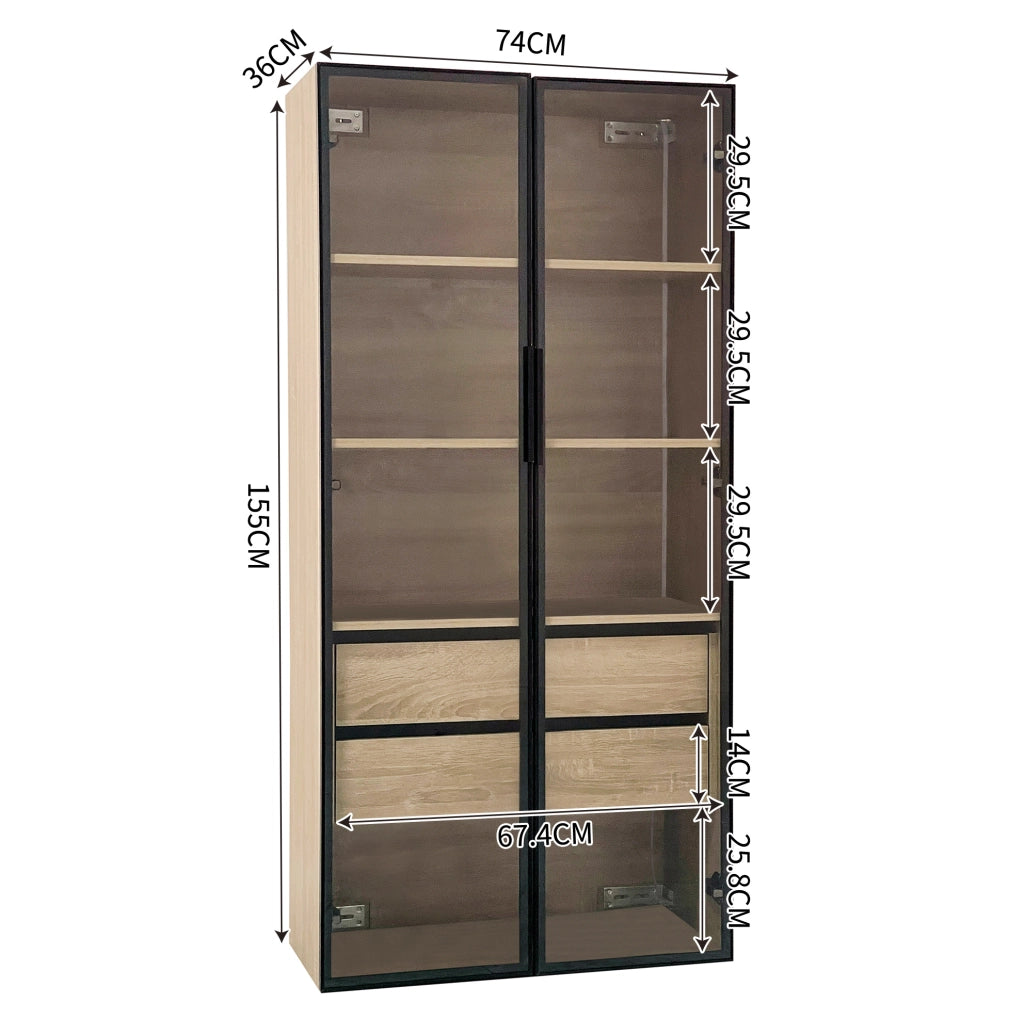 Mobile da bagno a 2 elementi con LED; ante in vetro satinato; MDF; colore naturale