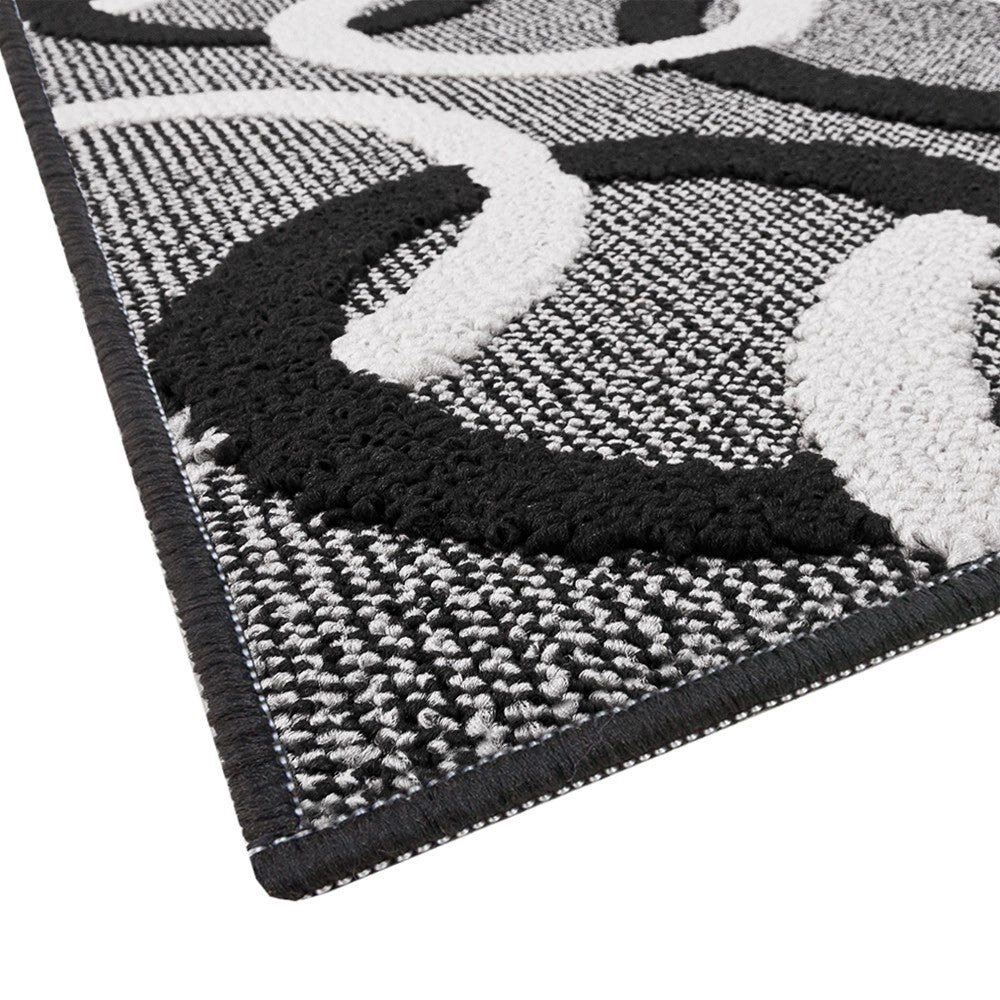 Tappeto Cucina 57x240 Cm Tridimensionale Cerchi 3D Assorbente Morbido Moderno Antiscivolo Nero