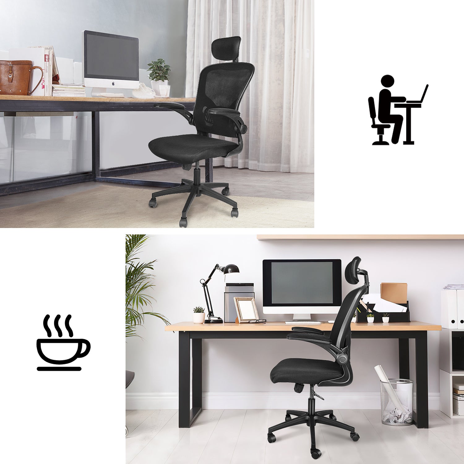 Sedia ufficio ergonomica - RATTANTREE  - Sedie da scrivania con Supporto Lombare e Poggiatesta Regolabile - Nero