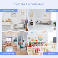 Set Tavolo per Bambini con 2 Sedie e Cassapanca in Legno per Cameretta, Bianco e Grigio