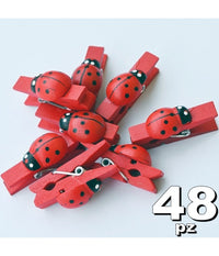 48pz Molletta 2.5mm Legno Coccinella Bomboniere Laurea Compleanno Portafortuna         