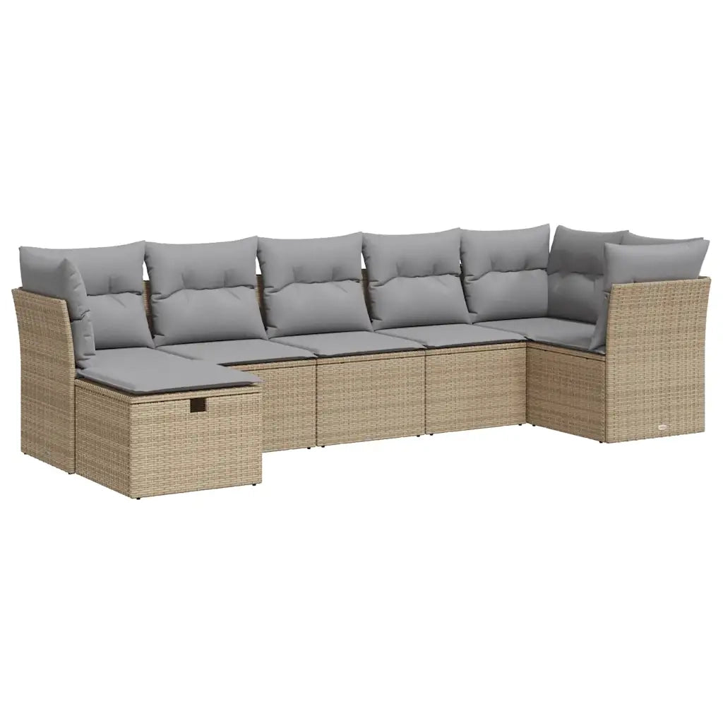 Set Divani da Giardino 7 pz con Cuscini Beige in Polyrattan 3325305