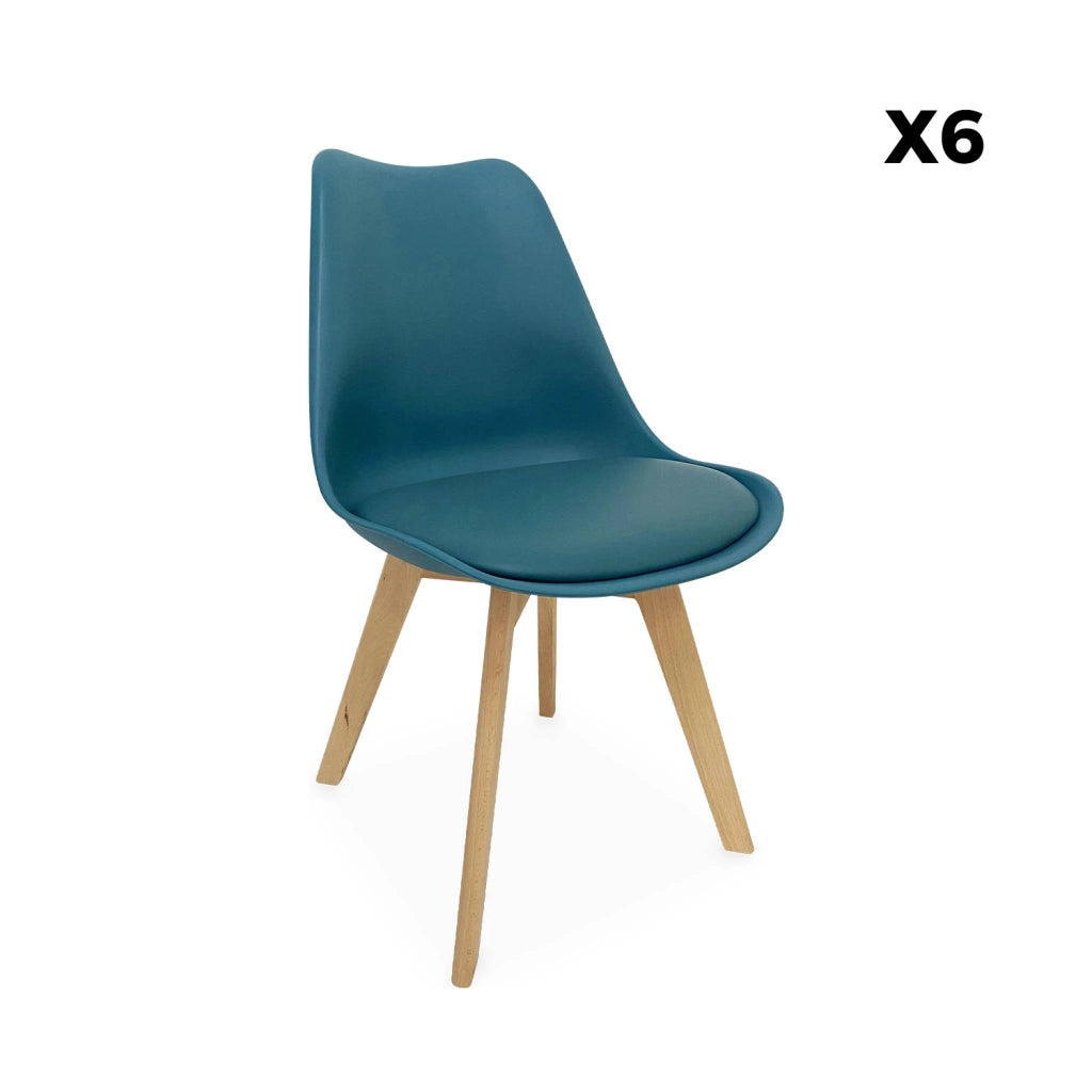 Set 6 sedie scandinave imbottite, gambe in legno per sala da pranzo,