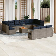 Set Divani da Giardino 14 pz con Cuscini Grigio in Polyrattan 3224808