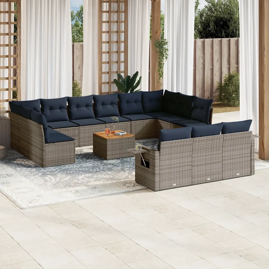 Set Divani da Giardino 14 pz con Cuscini Grigio in Polyrattan 3224808