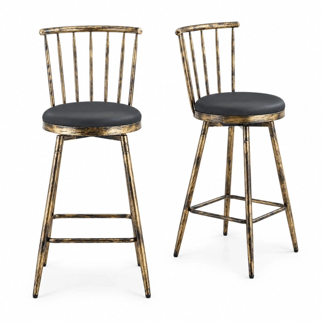 Sgabello da bar Windsor in metallo nero e marrone