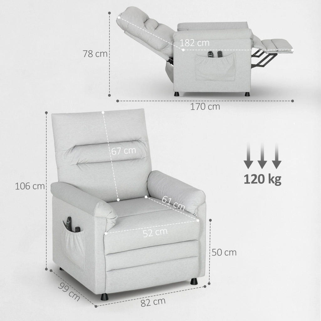 Poltrona Reclinabile con Riscaldamento, 8 Punti Massaggio e 5 Modalità 82x99x106 cm in Tessuto Effetto Velluto Grigio