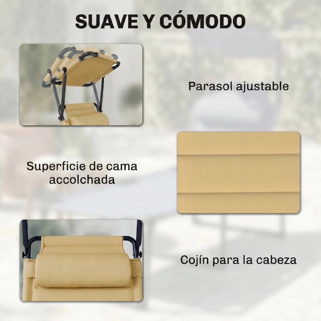 Lettino da giardino con schienale regolabile e cuscino ¨C zephmum ¨C crema 70x200x45 cm
