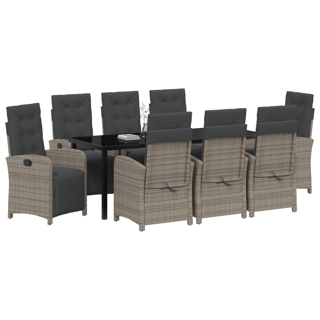 Set da Pranzo Giardino  con Cuscini Grigio Rattan Sintetico