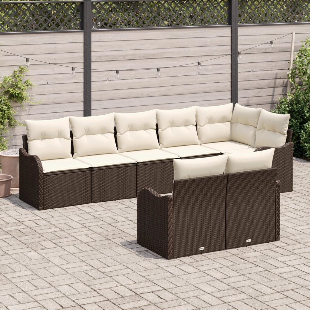 Set Divano da Giardino 8 Pezzi con Cuscini Marrone Rattan