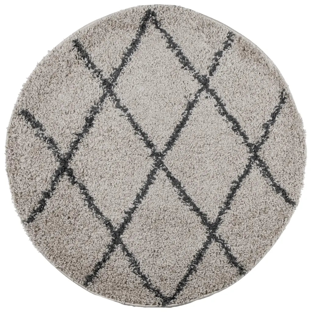 Tappeto Shaggy PAMPLONA a Pelo Lungo Beige e Antracite Ã˜ 80 cm
