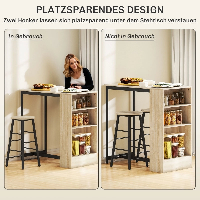TAVOLO ALTO Set da 3 pezzi con 2 sgabelli, 91x49x91 cm, nero effetto rovere, acciaio