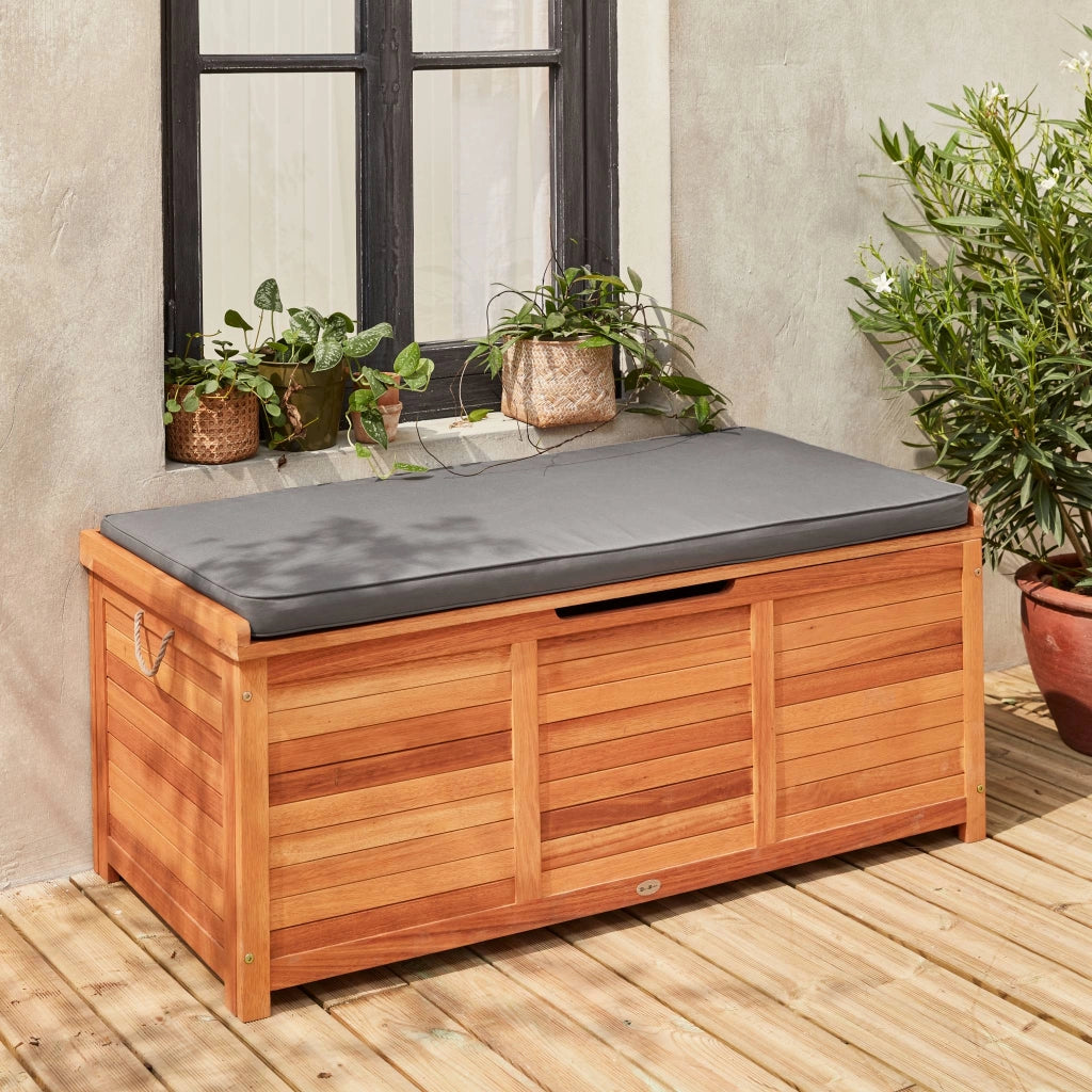 Cassapanca da giardino in legno 200l con martinetti, marrone naturale