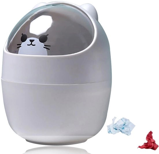 Mini Prigione per Rifiuti Cartoon con Disegno di Animali - 500ml - Rotante - Ideale per Ufficio/Bagno - Cassetto Plastico Carino per Rifiuti
