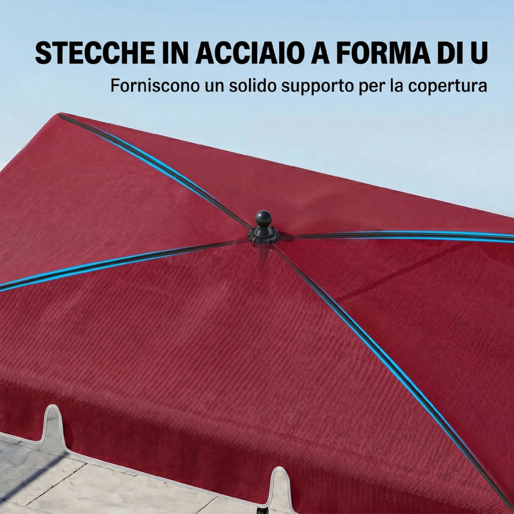 Ombrellone da Giardino Rettangolare ¨C zephmum ¨C 2x2.4 m Rosso e Nero